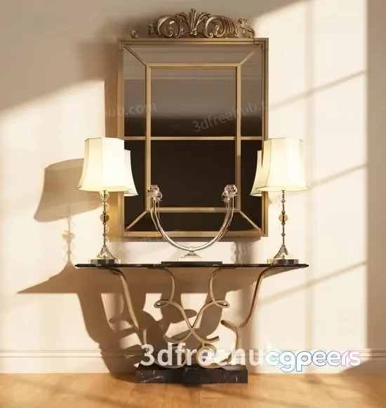 Gold Mirror And Table 3D Model – 19284 – VRAY Render
