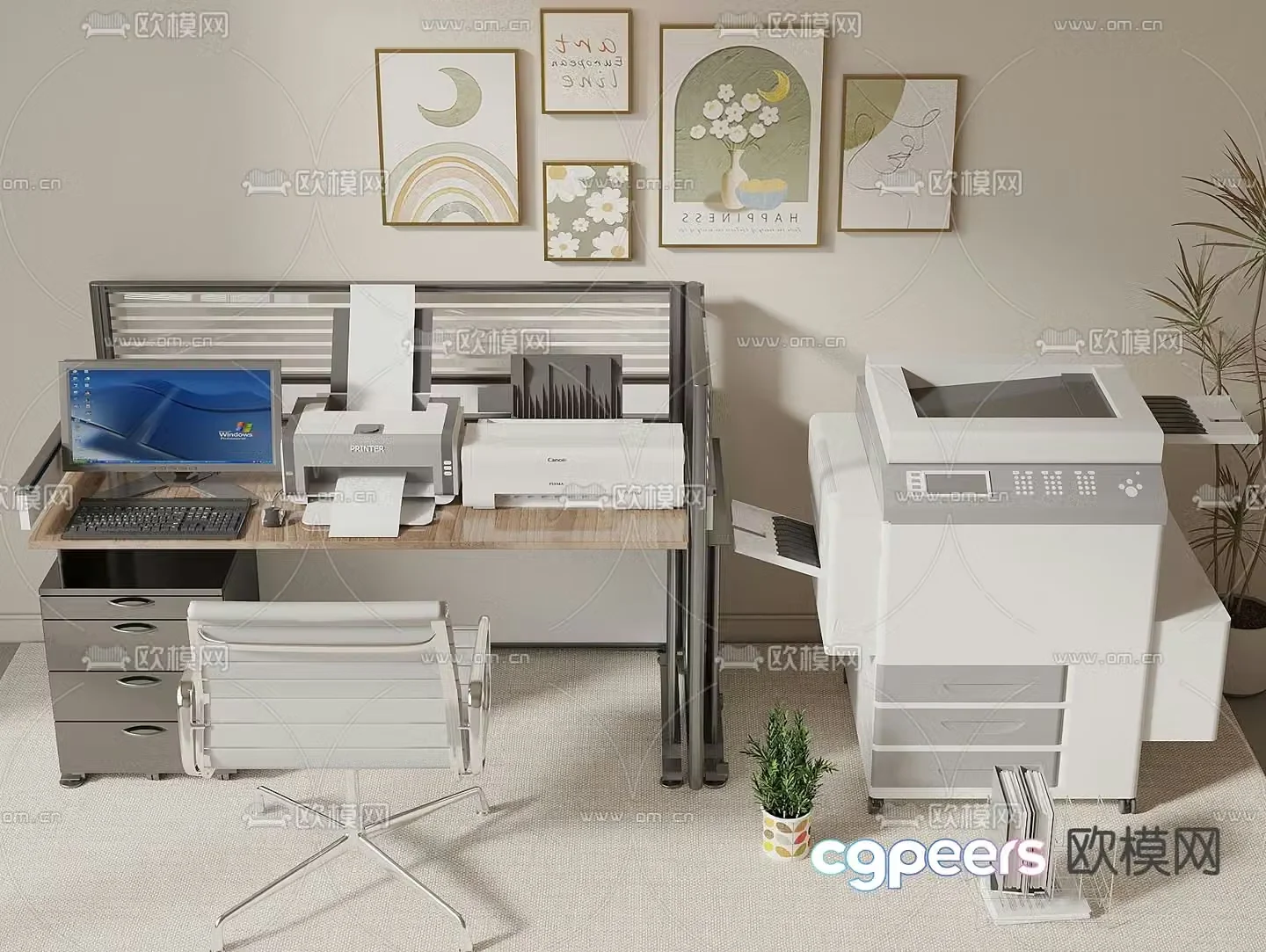 printer copier office supplies desk computer 3d model