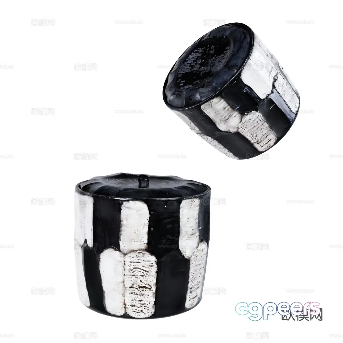 Modern retro black and white tea leaf can decorative ornament 3d model