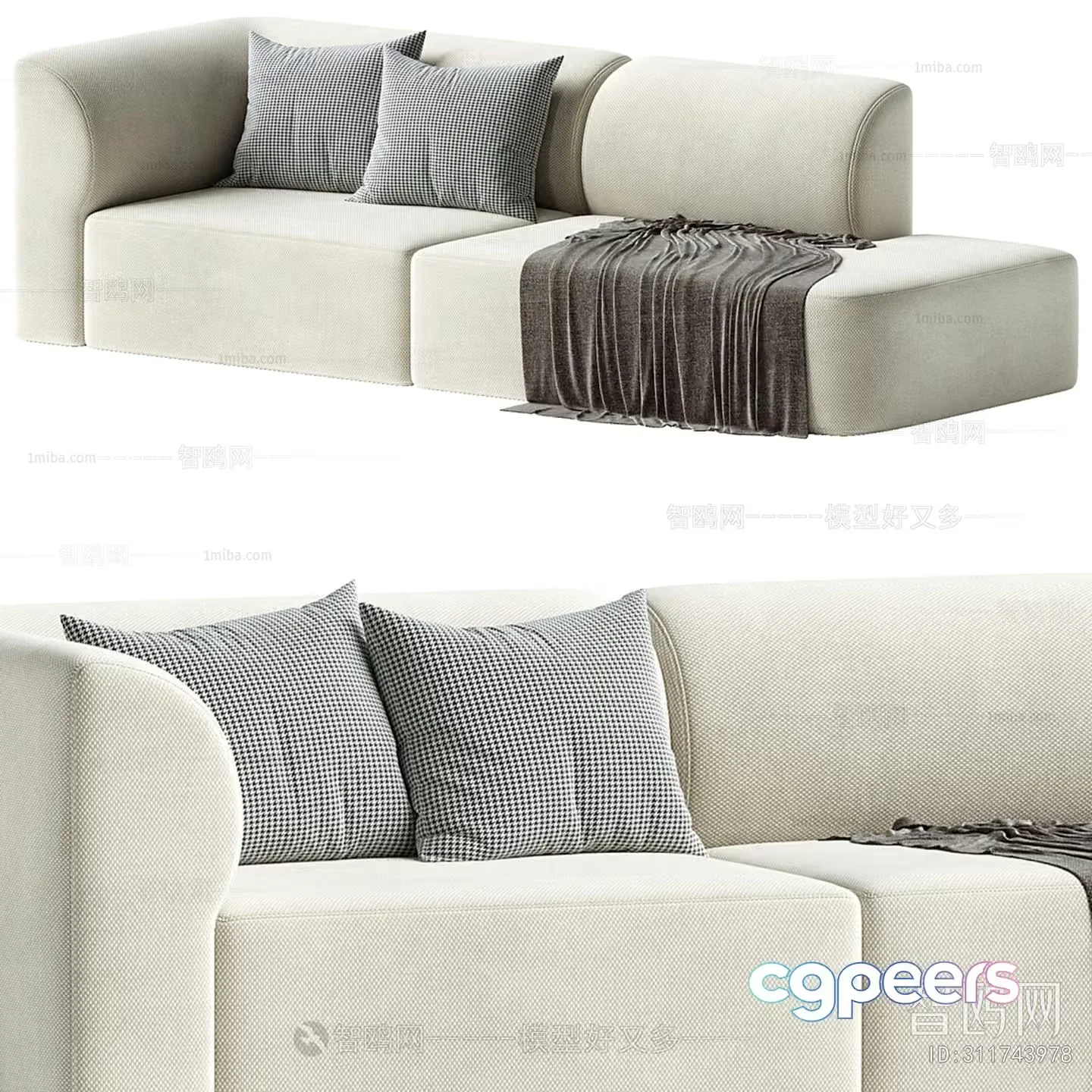 Modern L-Shaped Sofa 3D Model – 19609 – VRAY Render