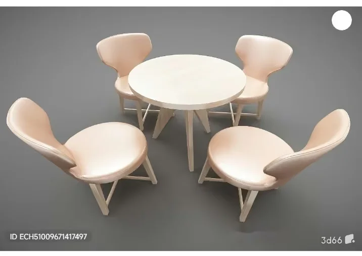 A Set Of Four Beige Chairs Surrounding A Small Table 3D Model – 7109 – VRAY Render