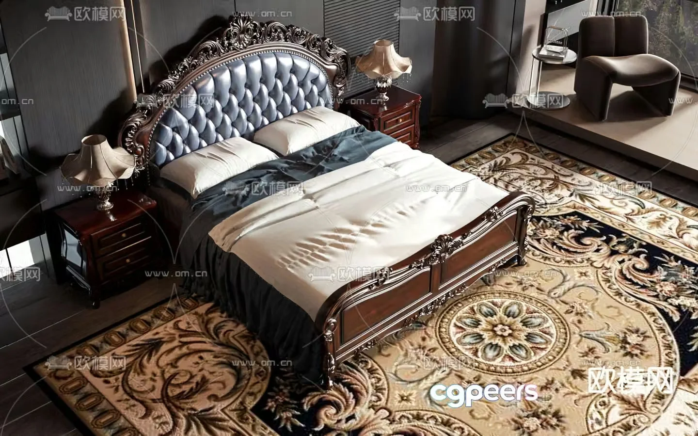 European double bed 3d model