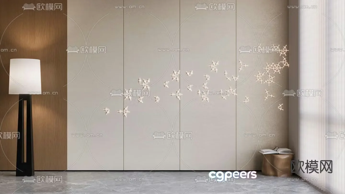 New Chinese leather carving background wall glowing relief hard package 3D model