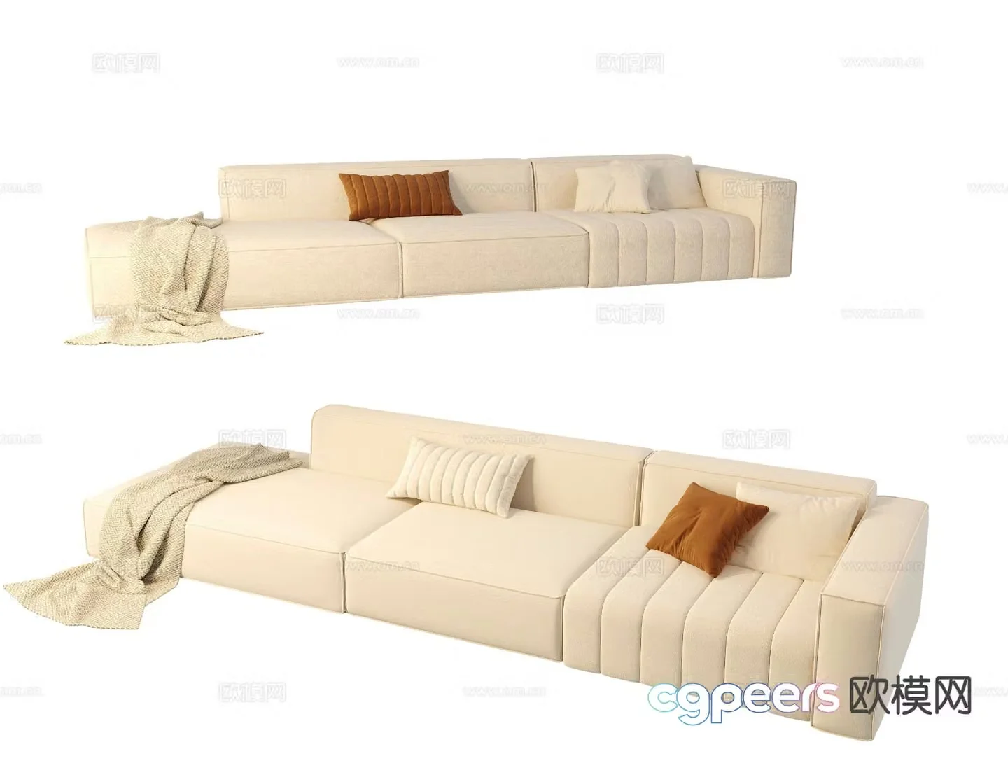 Cream style fabric sofa three person sofa 3d model