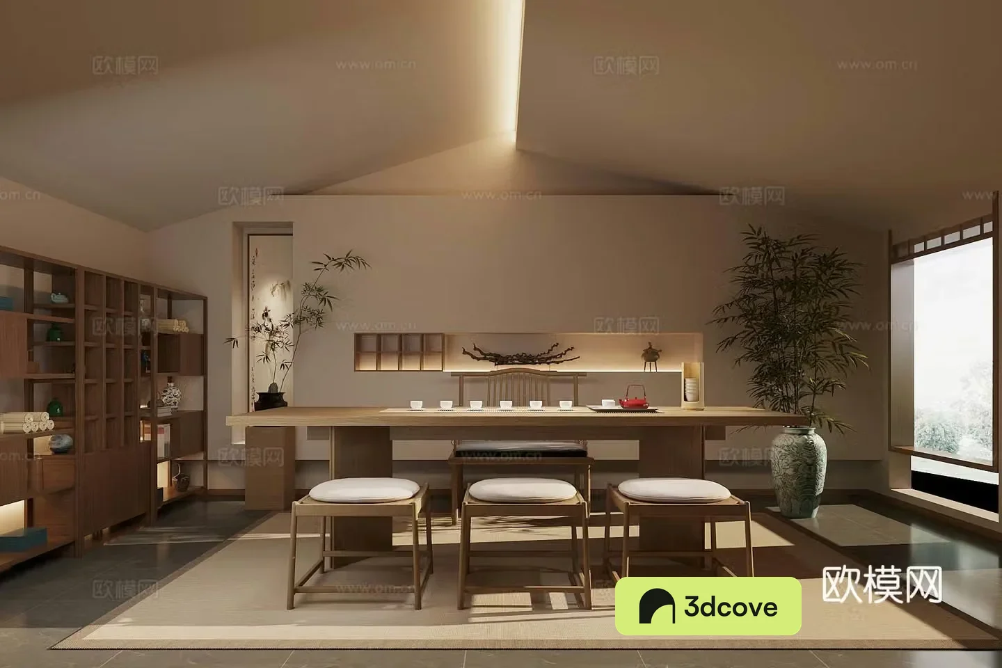 Middle-aged tea room tea tasting area Japanese tea room balcony tea room solid wood tea table and chair tea cabinet 3D model