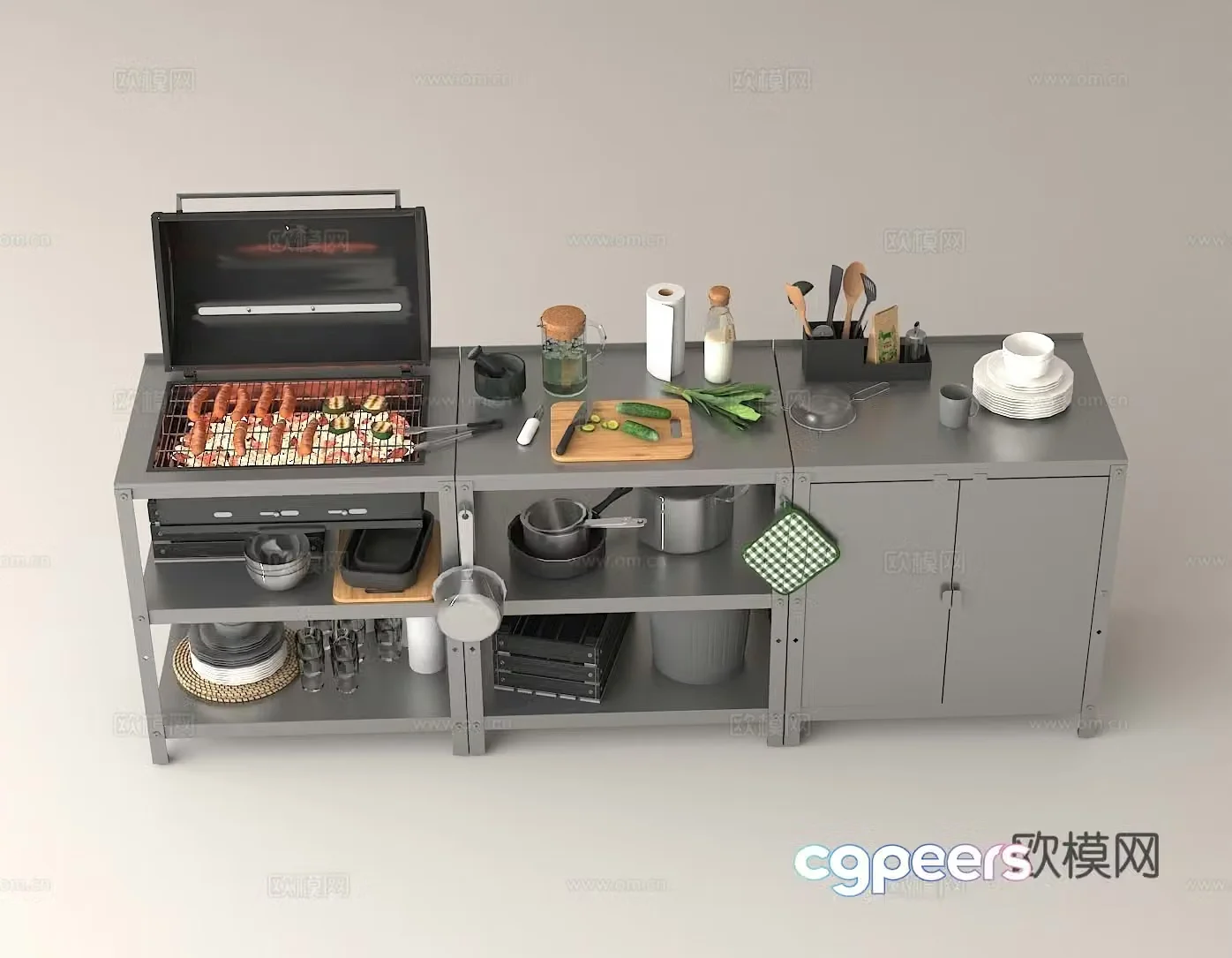 Modern cooking tools 3D dining kitchen utensil storage kitchen shelf metal kitchen utensil 3D model