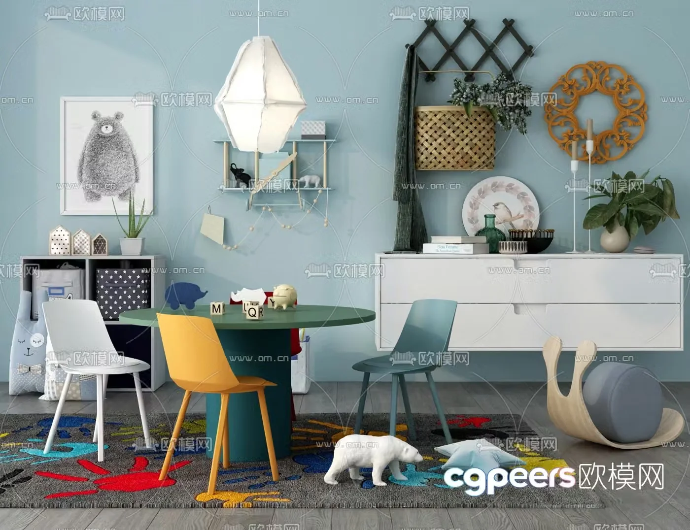 Nordic children’s table and chair toys 3d model