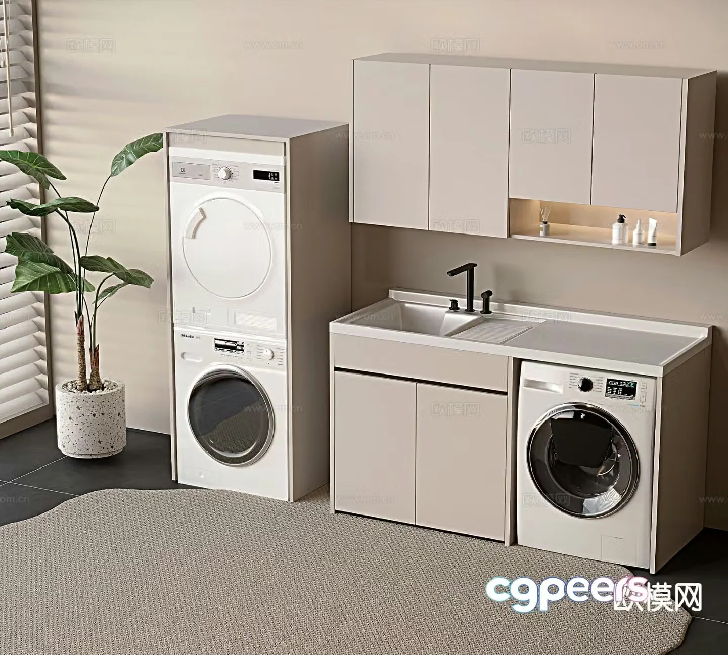 Modern washing machine cabinet balcony cabinet 3d model