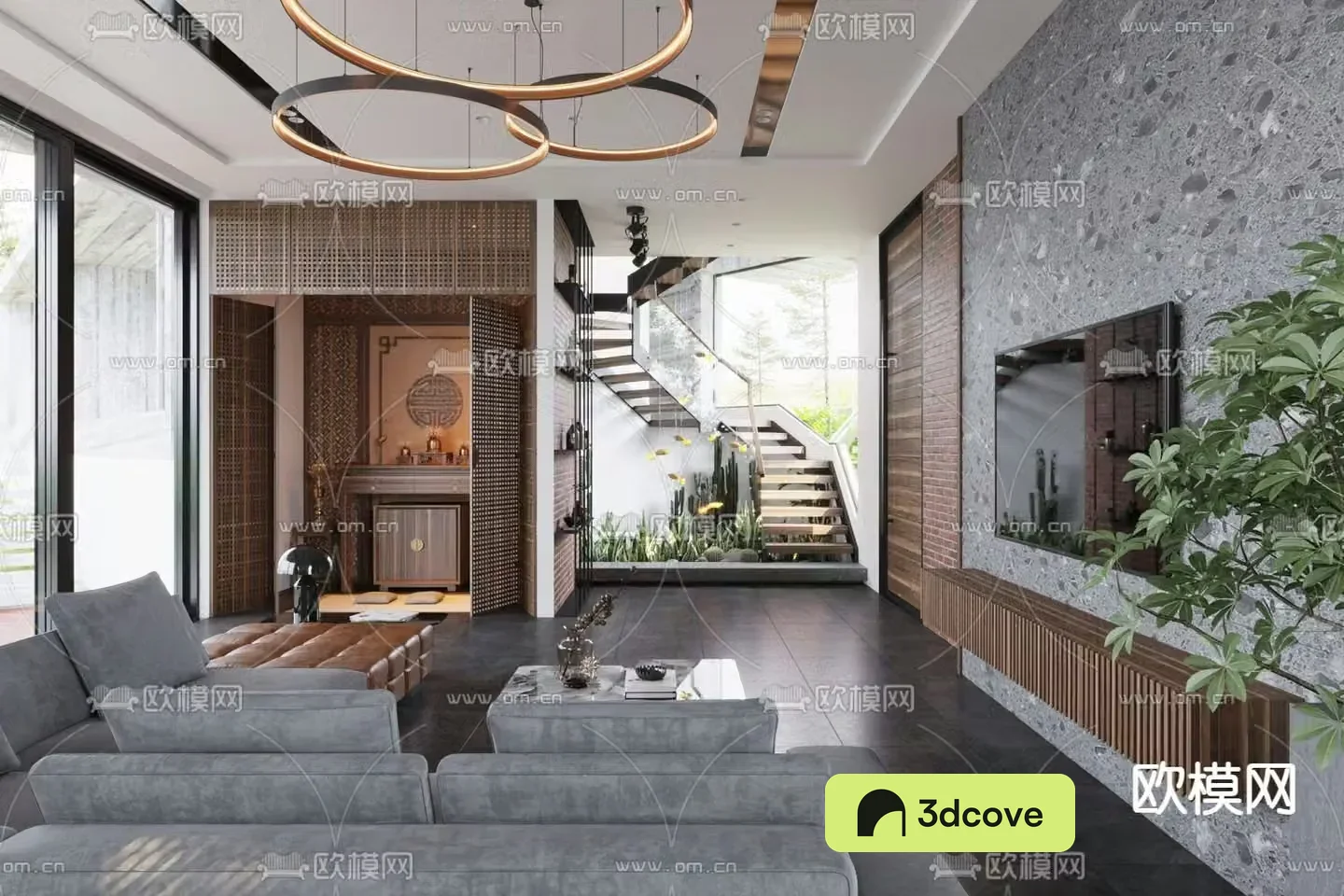 Modern living and dining room villa living room