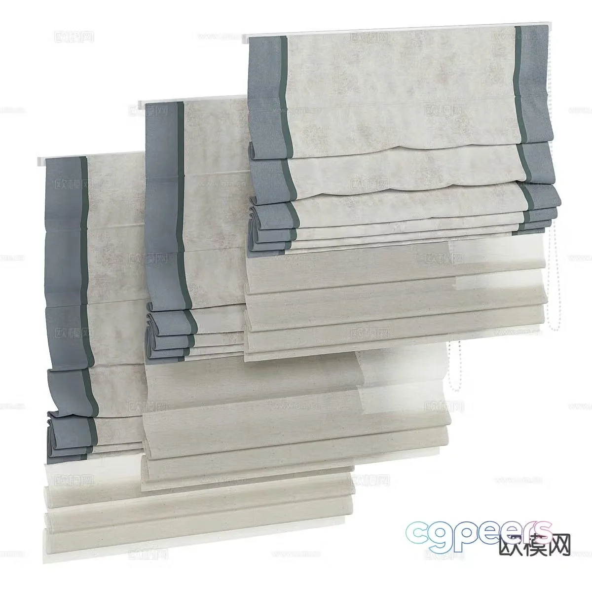 Plain curtains Roman blinds roller blinds 3d model
