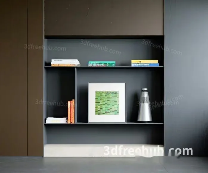 A Shelf With Books And A Picture 3D Model – 7363 – VRAY Render
