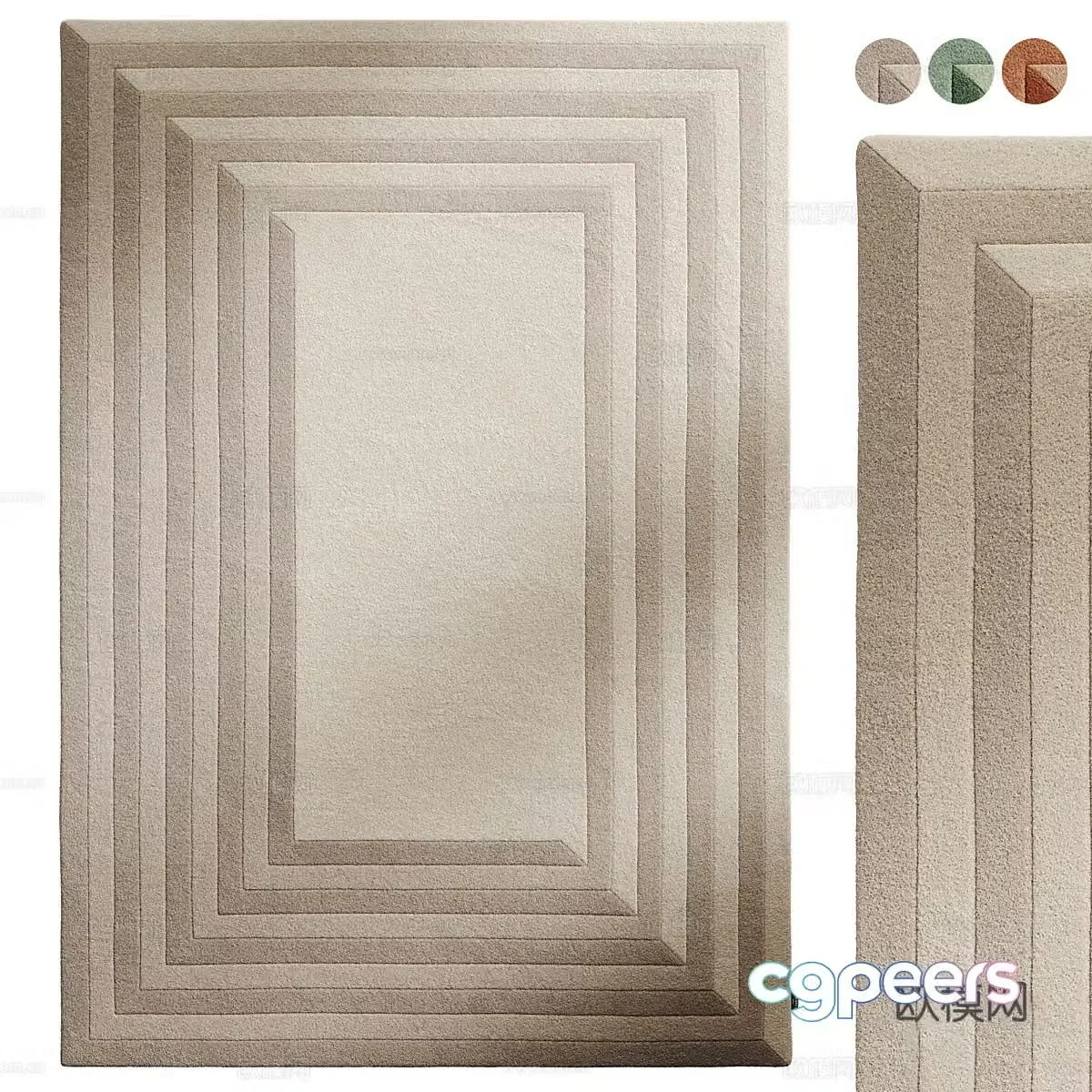 wool carpet square rug 3d model