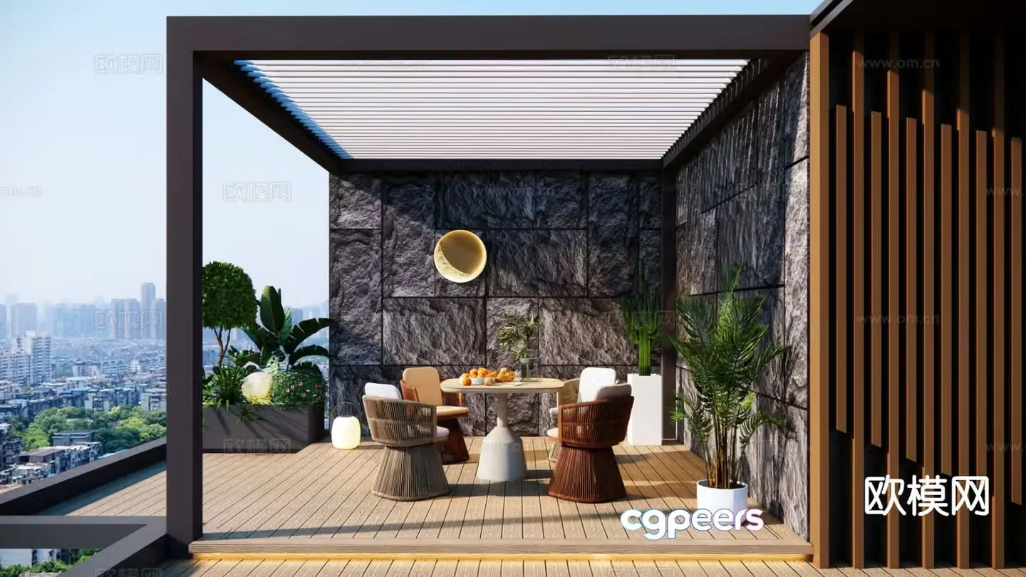 Modern roof garden villa garden 3d model