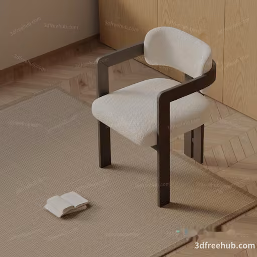 A Wooden Chair With A White Seat And Back 3D Model – 22943 – VRAY Render