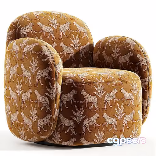 A Yellow Armchair With A Cheetah Pattern 3D Model – 22314 – CORONA Render