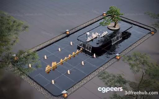 A 3D Rendering Of A Fountain 3D Model – 21981 – VRAY Render