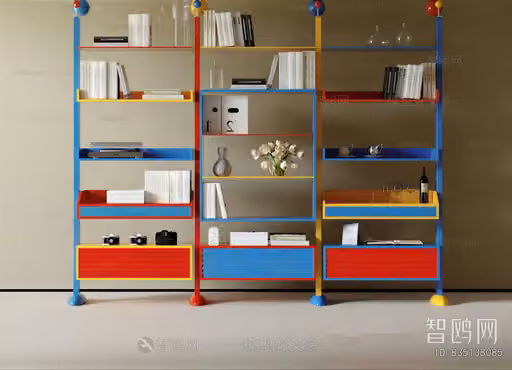 Multicolored Shelving Unit 3D Model – 23612 – VRAY Render