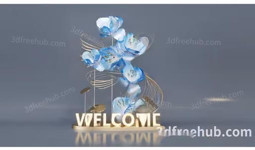 Welcome Sign With Flowers 3D Model – 22625 – VRAY Render
