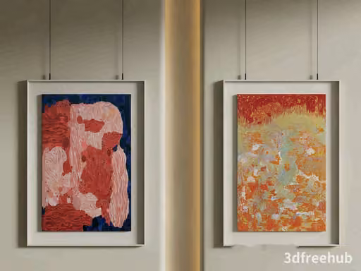 Two Abstract Paintings In White Frames 3D Model – 22893 – VRAY Render