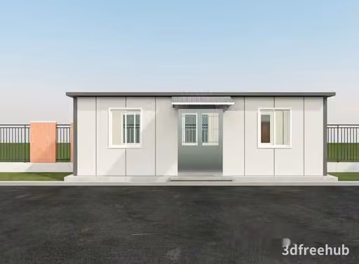 A Small White Building With A Gray Roof 3D Model – 22454 – VRAY Render