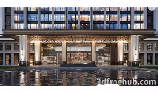A Large Building With A Glass Entrance 3D Model – 22693 – VRAY Render
