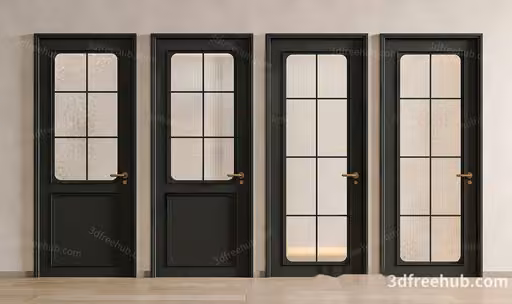 Four Black Doors With Glass Panels 3D Model – 21304 – VRAY Render