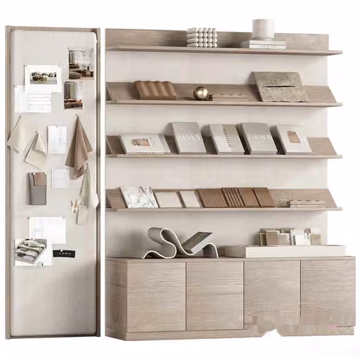 Modern Light-Colored Shelving 3D Model – 23370 – CORONA Render