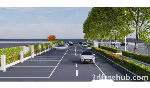A 3D Rendering Of A Parking Lot With Cars And Trees 3D Model – 22685 – VRAY Render