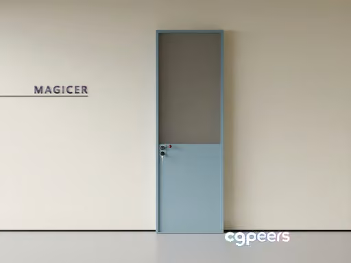 A Door With A Metal Handle And A Sign That Says Magicer 3D Model – 21655 – CORONA Render